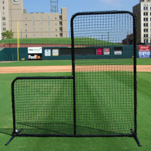 7'x7' Pitcher's L-shaped Frame & Net/solid L Net- Black